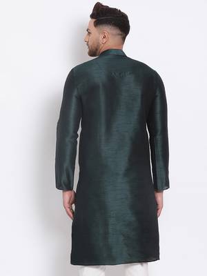 Men's Art Silk Solid Fourleaf Green Colour Straight Kurta 4