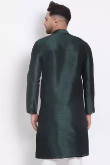 Men's Art Silk Solid Fourleaf Green Colour Straight Kurta