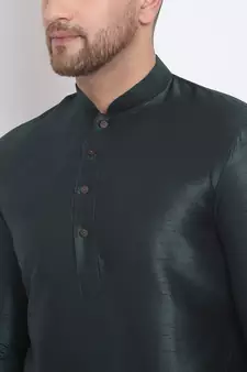 Men's Art Silk Solid Fourleaf Green Colour Straight Kurta