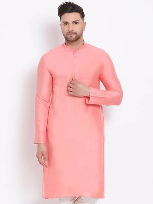 Men's Cotton Silk Solid Blush Colour Straight Kurta 1