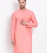 Men's Cotton Silk Solid Blush Colour Straight Kurta