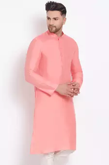 Men's Cotton Silk Solid Blush Colour Straight Kurta