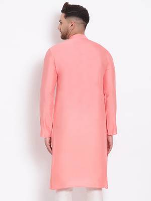 Men's Cotton Silk Solid Blush Colour Straight Kurta 4