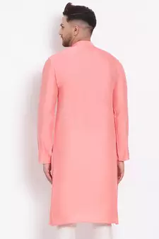 Men's Cotton Silk Solid Blush Colour Straight Kurta
