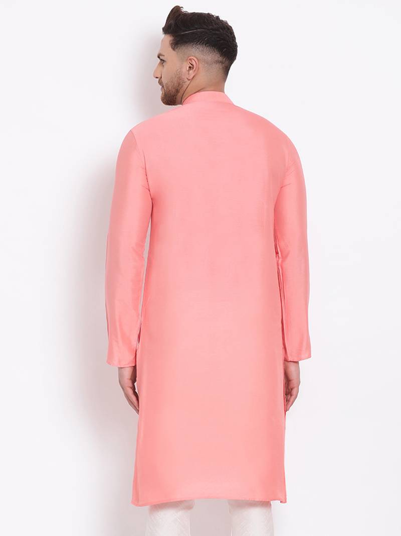 Men's Cotton Silk Solid Blush Colour Straight Kurta