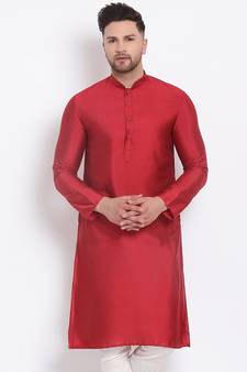 Men's Cotton Silk Solid Maroon Colour Straight Kurta