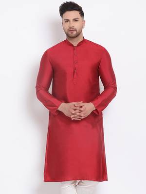 Men's Cotton Silk Solid Maroon Colour Straight Kurta 1