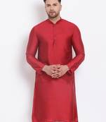 Men's Cotton Silk Solid Maroon Colour Straight Kurta