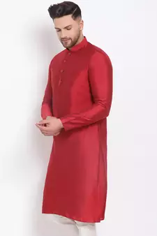 Men's Cotton Silk Solid Maroon Colour Straight Kurta