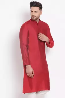 Men's Cotton Silk Solid Maroon Colour Straight Kurta
