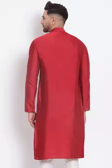 Men's Cotton Silk Solid Maroon Colour Straight Kurta