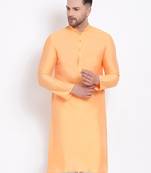 Men's Cotton Silk Solid Papaya Colour Straight Kurta