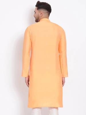 Men's Cotton Silk Solid Papaya Colour Straight Kurta 4