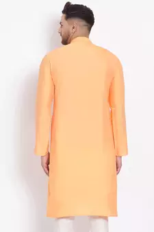 Men's Cotton Silk Solid Papaya Colour Straight Kurta
