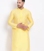 Men's Cotton Silk Solid Lemon Colour Straight Kurta