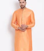 Men's Art Silk Solid Orange Colour Straight Short Kurta