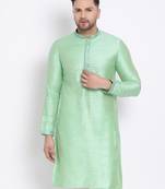 Men's Art Silk Solid Pista Green Colour Straight Short Kurta