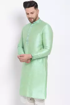 Men's Art Silk Solid Pista Green Colour Straight Short Kurta