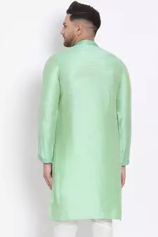 Men's Art Silk Solid Pista Green Colour Straight Short Kurta