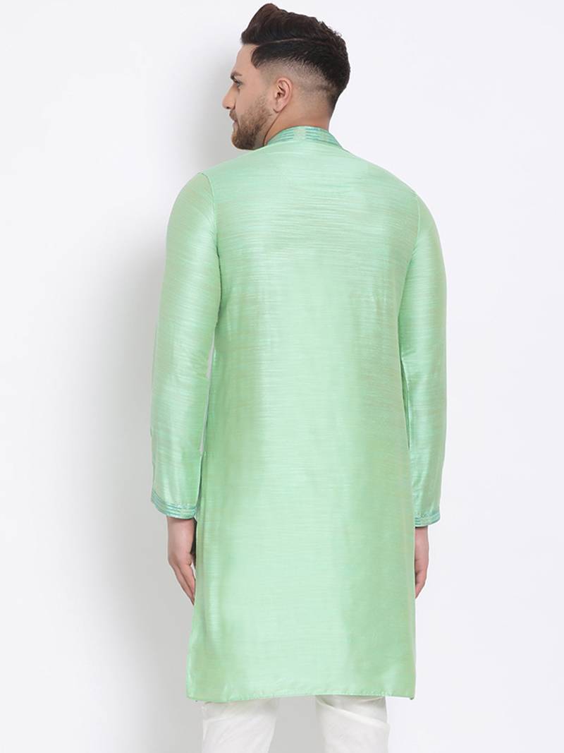 Men's Art Silk Solid Pista Green Colour Straight Short Kurta