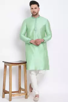 Men's Art Silk Solid Pista Green Colour Straight Short Kurta