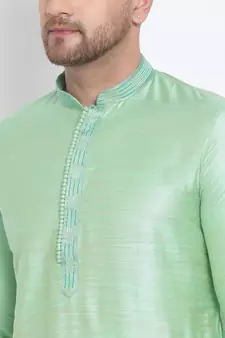 Men's Art Silk Solid Pista Green Colour Straight Short Kurta