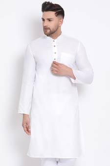 Men's Cotton Solid Off White Colour Straight Kurta