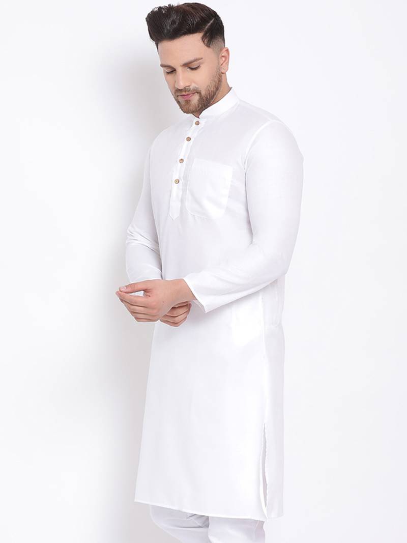 Men's Cotton Solid Off White Colour Straight Kurta