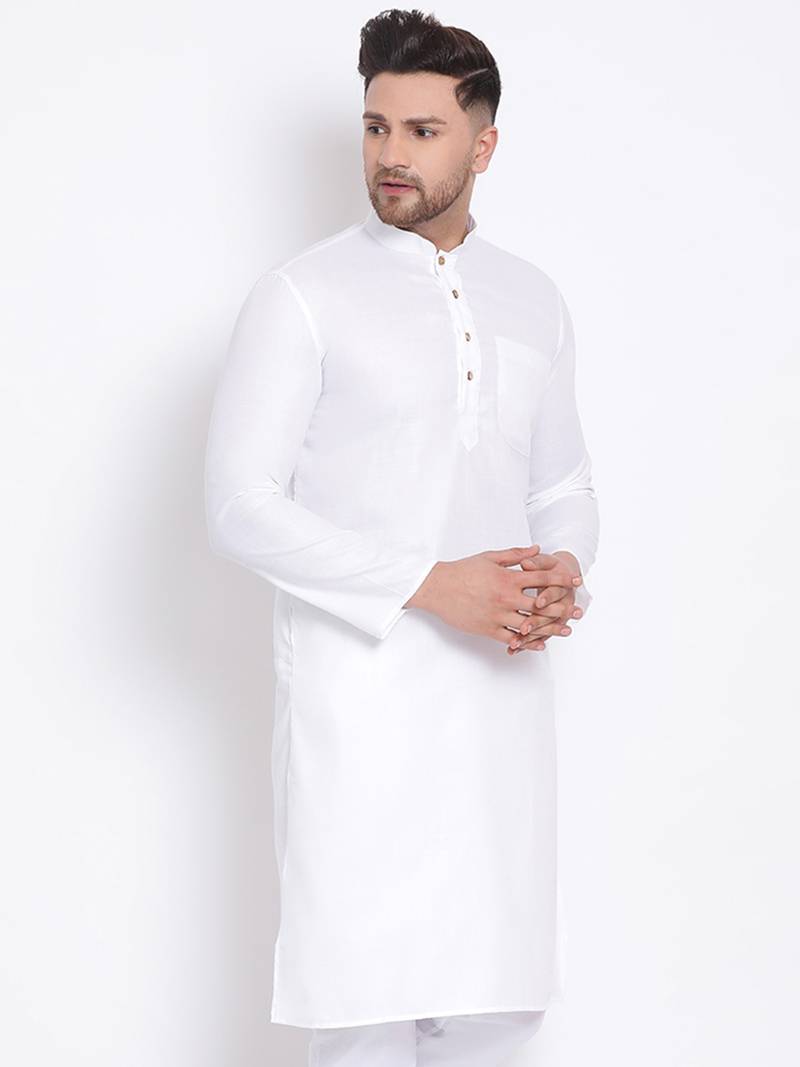 Men's Cotton Solid Off White Colour Straight Kurta