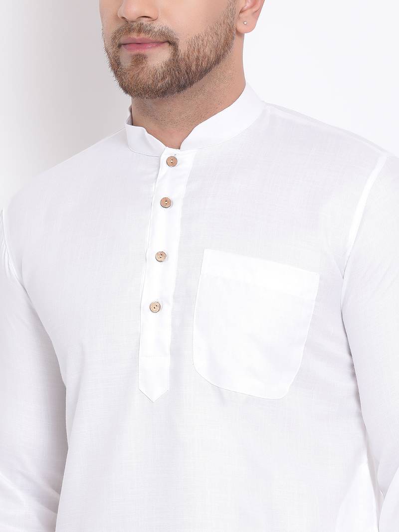 Men's Cotton Solid Off White Colour Straight Kurta