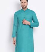 Men's Cotton Solid Jade Green Colour Straight Kurta