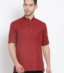 Men's Cotton Solid Maroon Colour Straight Short Kurta