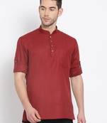 Men's Cotton Solid Maroon Colour Straight Short Kurta