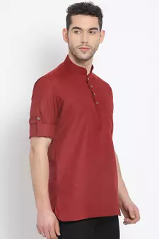 Men's Cotton Solid Maroon Colour Straight Short Kurta