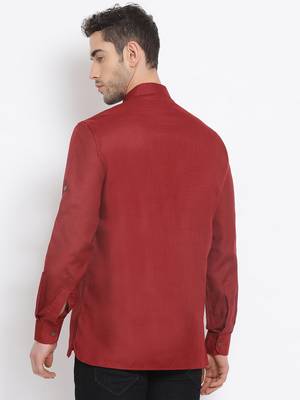Men's Cotton Solid Maroon Colour Straight Short Kurta 4