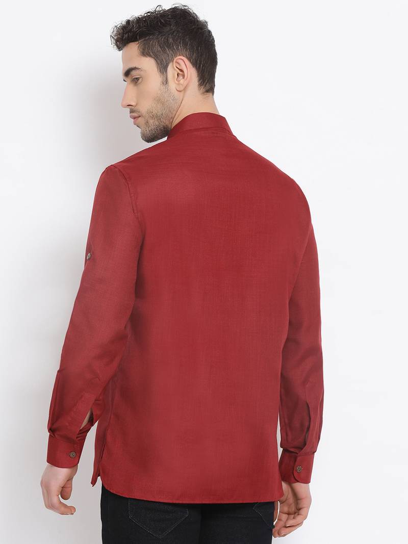 Men's Cotton Solid Maroon Colour Straight Short Kurta