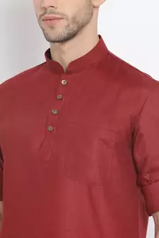 Men's Cotton Solid Maroon Colour Straight Short Kurta