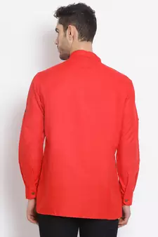 Men's Cotton Solid Tomato Red Colour Straight Short Kurta