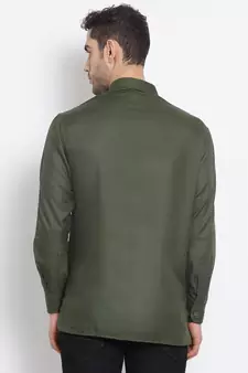 Men's Cotton Solid Bottle Green Colour Straight Short Kurta