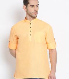 Men's Cotton Solid Papaya Colour Straight Short Kurta