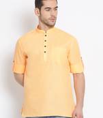Men's Cotton Solid Papaya Colour Straight Short Kurta