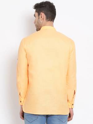 Men's Cotton Solid Papaya Colour Straight Short Kurta 4