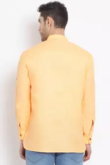 Men's Cotton Solid Papaya Colour Straight Short Kurta