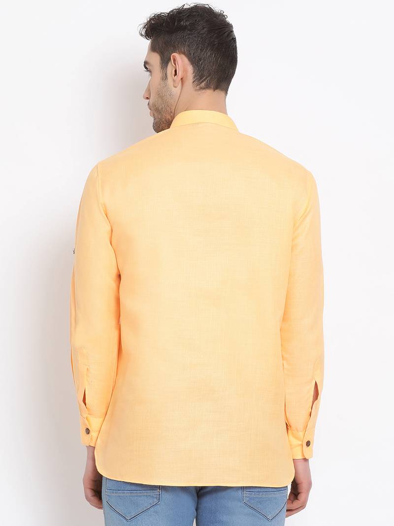 Men's Cotton Solid Papaya Colour Straight Short Kurta