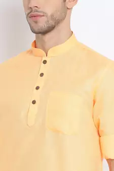 Men's Cotton Solid Papaya Colour Straight Short Kurta