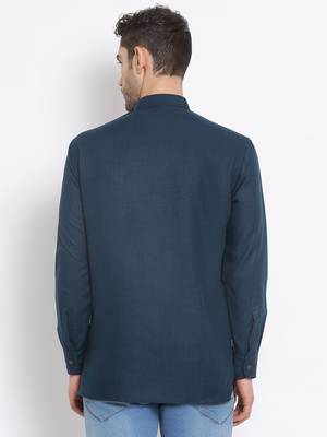 Men's Cotton Solid Denim Blue Colour Straight Short Kurta 4
