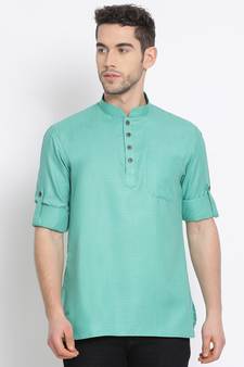 Men's Cotton Solid Kiwi Colour Straight Short Kurta