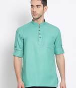 Men's Cotton Solid Kiwi Colour Straight Short Kurta
