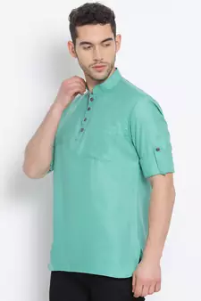 Men's Cotton Solid Kiwi Colour Straight Short Kurta