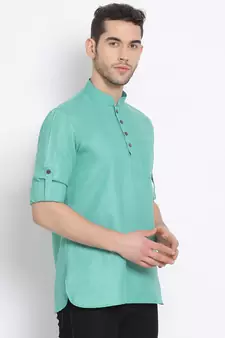 Men's Cotton Solid Kiwi Colour Straight Short Kurta